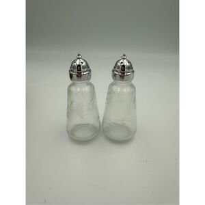 Princess House Clear Etched Glass Flowers Salt and Pepper Shakers NIB